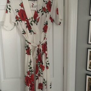 Floral Wrap Dress with Red Roses